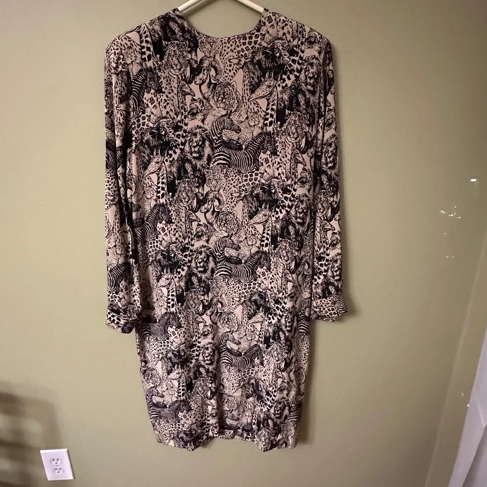 Doncaster Silks Safari Animal Print Silk Dress Sz 6 Midi‎ Zebra Giraffe Lion